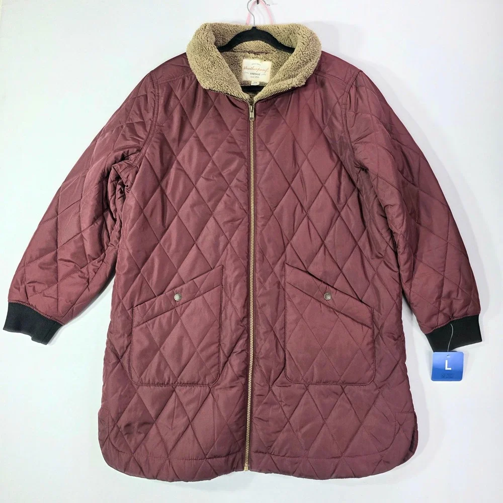 Weatherproof Vintage Burgundy Quilted Faux Fur Lined Jacket Coat Large 1791820